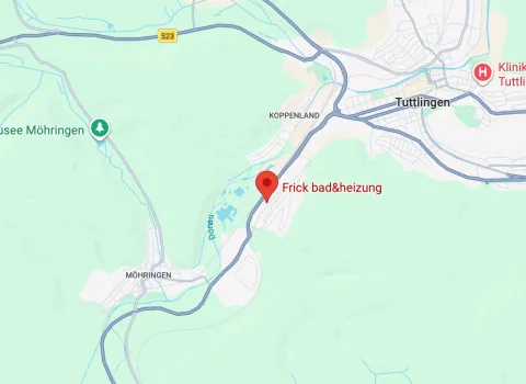 Kartenausschnitt um die Frick bad & heizung GmbH in Tuttlingen für die Anfahrt.