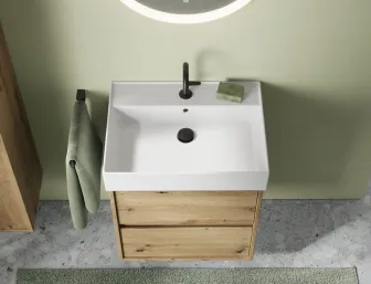 Waschtisch aus der Kollektion Devio des Herstellers burgbad in der Farbe Eiche Dekor Urban.