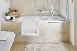 Frontansicht einer beigen HSK Dobla DuschWanne 